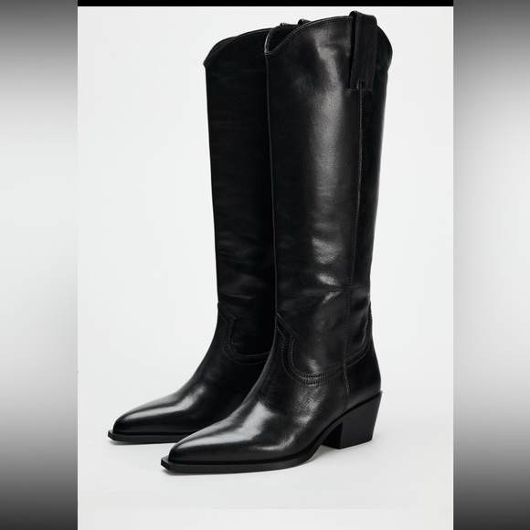 ZARA - Leather Cowboy Boots - Picture 4 of 7
